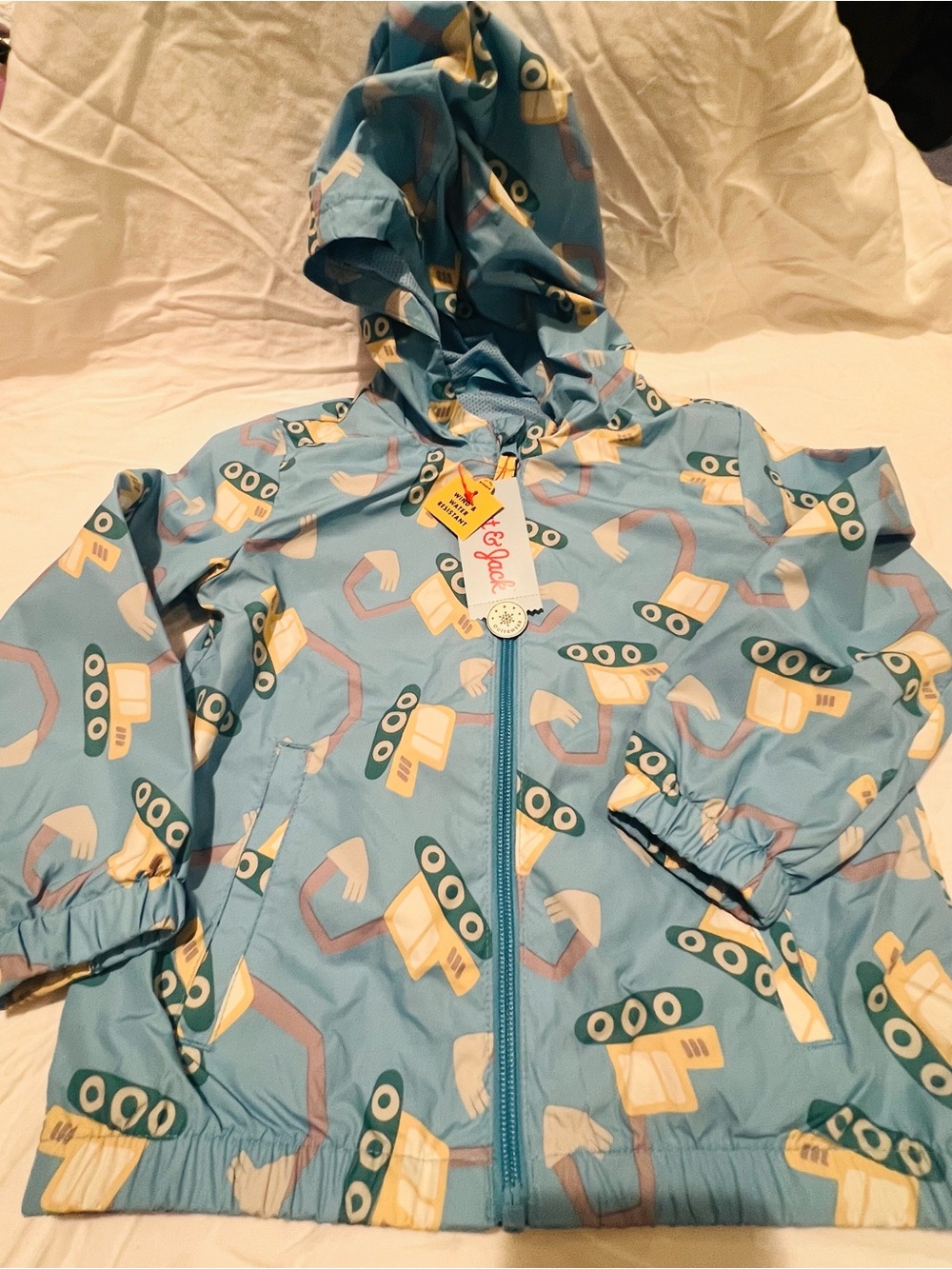 Cat& Jack Light Blue Hooded Raincoat with Playful Robot Print